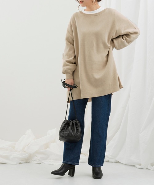 Ambre Neige（アンブルネージュ）の「クルーネックチュニックニットプルオーバー【WEB/EC限定商品】（ニット/セーター・レディース・ブラック/アイボリー/ライトベージュ・FREE）」の16枚目の写真