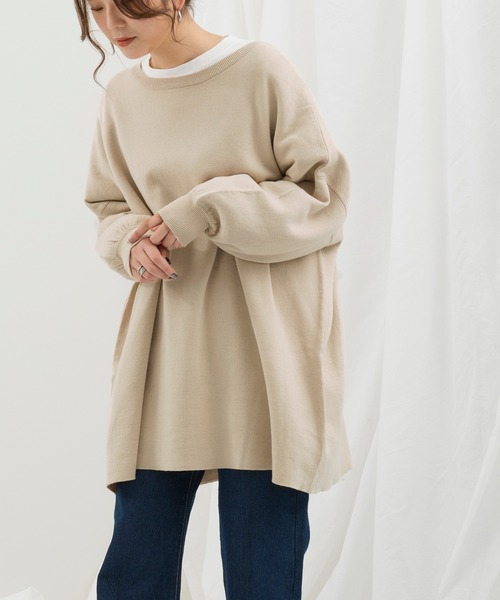 Ambre Neige（アンブルネージュ）の「クルーネックチュニックニットプルオーバー【WEB/EC限定商品】（ニット/セーター・レディース・ブラック/アイボリー/ライトベージュ・FREE）」の19枚目の写真