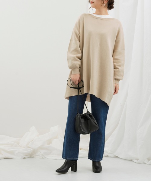 Ambre Neige（アンブルネージュ）の「クルーネックチュニックニットプルオーバー【WEB/EC限定商品】（ニット/セーター・レディース・ブラック/アイボリー/ライトベージュ・FREE）」の17枚目の写真