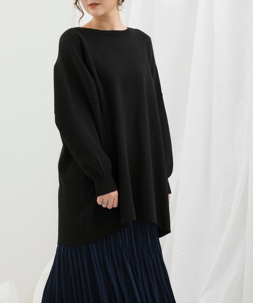 Ambre Neige（アンブルネージュ）の「クルーネックチュニックニットプルオーバー【WEB/EC限定商品】（ニット/セーター・レディース・ブラック/アイボリー/ライトベージュ・FREE）」の12枚目の写真