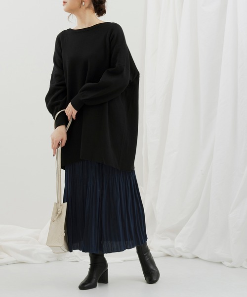 Ambre Neige（アンブルネージュ）の「クルーネックチュニックニットプルオーバー【WEB/EC限定商品】（ニット/セーター・レディース・ブラック/アイボリー/ライトベージュ・FREE）」の11枚目の写真