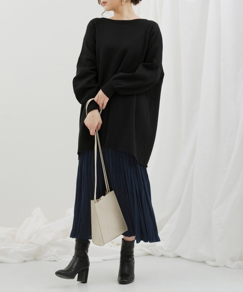 Ambre Neige（アンブルネージュ）の「クルーネックチュニックニットプルオーバー【WEB/EC限定商品】（ニット/セーター・レディース・ブラック/アイボリー/ライトベージュ・FREE）」の9枚目の写真