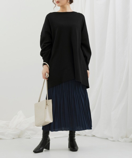 Ambre Neige（アンブルネージュ）の「クルーネックチュニックニットプルオーバー【WEB/EC限定商品】（ニット/セーター・レディース・ブラック/アイボリー/ライトベージュ・FREE）」の10枚目の写真