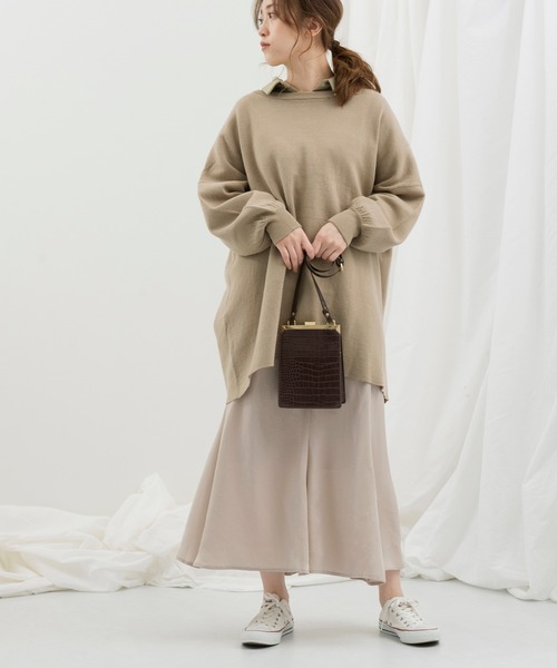 Ambre Neige（アンブルネージュ）の「クルーネックチュニックニットプルオーバー【WEB/EC限定商品】（ニット/セーター・レディース・ブラック/アイボリー/ライトベージュ・FREE）」の5枚目の写真