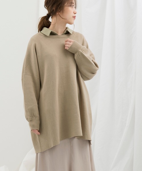 Ambre Neige（アンブルネージュ）の「クルーネックチュニックニットプルオーバー【WEB/EC限定商品】（ニット/セーター・レディース・ブラック/アイボリー/ライトベージュ・FREE）」の7枚目の写真