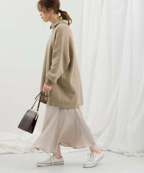 Ambre Neige（アンブルネージュ）の「クルーネックチュニックニットプルオーバー【WEB/EC限定商品】（ニット/セーター・レディース・ブラック/アイボリー/ライトベージュ・FREE）」の4枚目の写真