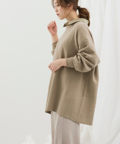 Ambre Neige（アンブルネージュ）の「クルーネックチュニックニットプルオーバー【WEB/EC限定商品】（ニット/セーター・レディース・ブラック/アイボリー/ライトベージュ・FREE）」の8枚目の写真