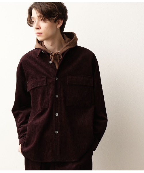 JUNRED（ジュンレッド）の「【セットアップ可能】コットンコーデュロイCPOシャツ（シャツ/ブラウス・メンズ・ホワイト/サックスブルー/ワイン・S/M/L）」の3枚目の写真
