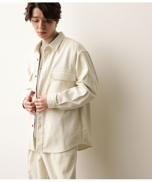 JUNRED（ジュンレッド）の「【セットアップ可能】コットンコーデュロイCPOシャツ（シャツ/ブラウス・メンズ・ホワイト/サックスブルー/ワイン・S/M/L）」の6枚目の写真