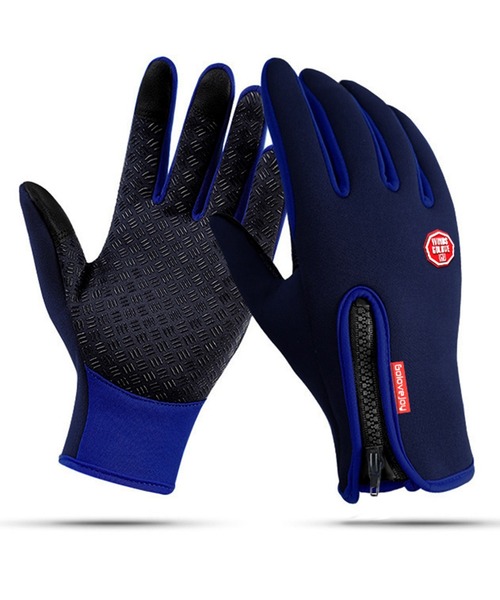 DAY CLOSET(デイ クローゼット)の「【滑り止め付き/高密度防風・撥水】スマホ3本指対応 裏起毛グローブ(手袋・メンズ・ブラック/パープル/ネイビー/グレー/オレンジ・M/L)」の4枚目の写真