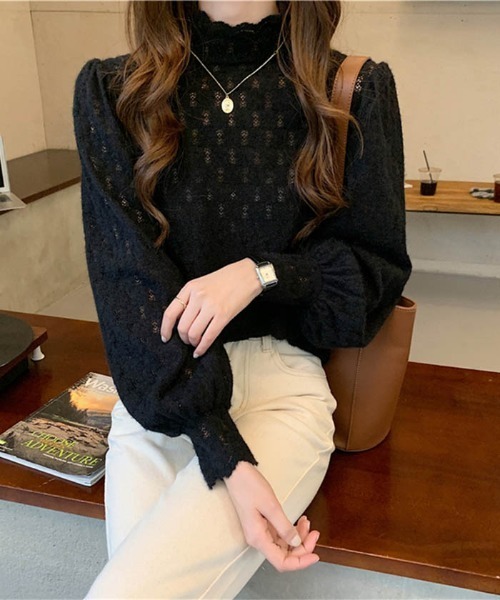 MAISON DE THERESE(メゾン ド テレーズ)の「透けるレースブラウス(シャツ/ブラウス・レディース・ブラック/ホワイト/ベージュ・FREE)」の1枚目の写真