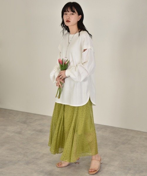 w closet(ダブルクローゼット)の「ドット楊柳フレアスカート(スカート・レディース・オフホワイト/サックスブルー系1/ライム・FREE)」の14枚目の写真