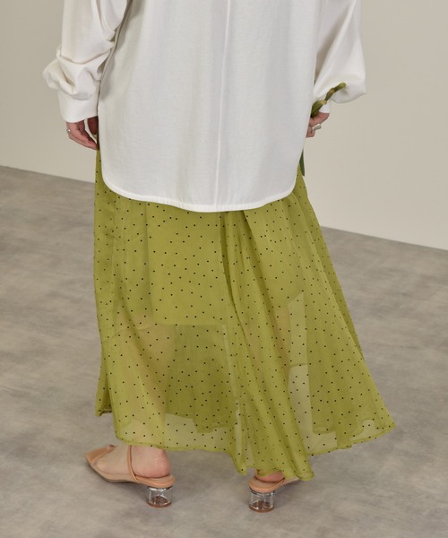 w closet(ダブルクローゼット)の「ドット楊柳フレアスカート(スカート・レディース・オフホワイト/サックスブルー系1/ライム・FREE)」の10枚目の写真