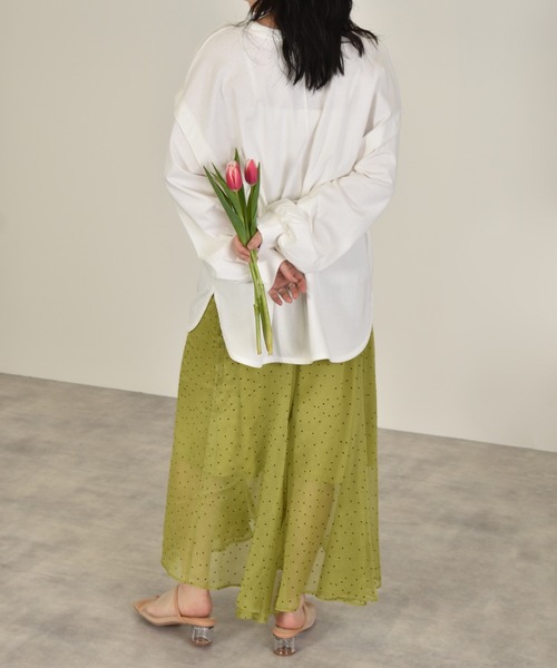 w closet(ダブルクローゼット)の「ドット楊柳フレアスカート(スカート・レディース・オフホワイト/サックスブルー系1/ライム・FREE)」の6枚目の写真
