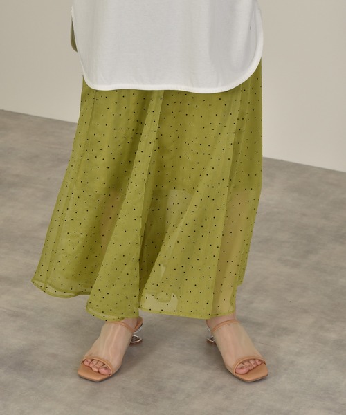 w closet(ダブルクローゼット)の「ドット楊柳フレアスカート(スカート・レディース・オフホワイト/サックスブルー系1/ライム・FREE)」の16枚目の写真