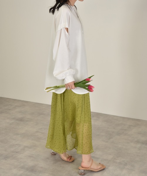 w closet(ダブルクローゼット)の「ドット楊柳フレアスカート(スカート・レディース・オフホワイト/サックスブルー系1/ライム・FREE)」の9枚目の写真