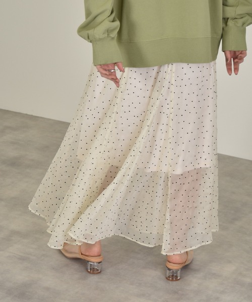 w closet(ダブルクローゼット)の「ドット楊柳フレアスカート(スカート・レディース・オフホワイト/サックスブルー系1/ライム・FREE)」の19枚目の写真