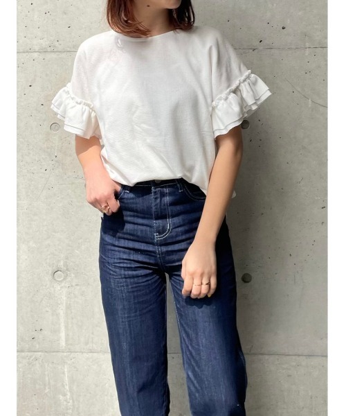 DAIS-Y(デイジー)の「ワッフル地袖フリルTシャツ(Tシャツ/カットソー・レディース・ホワイト/ブラック/ベージュ/モカ・FREE)」の6枚目の写真