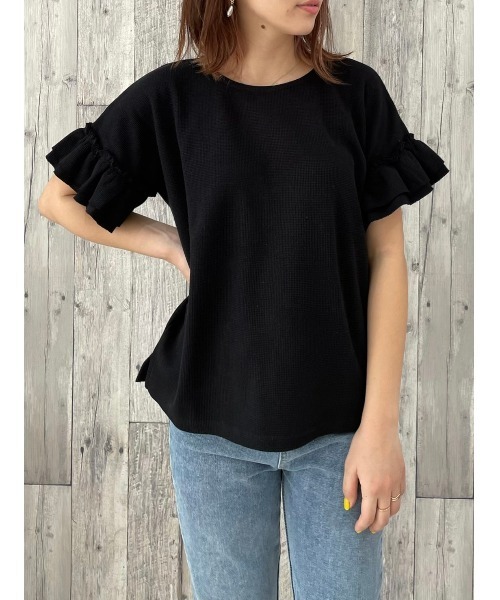 DAIS-Y(デイジー)の「ワッフル地袖フリルTシャツ(Tシャツ/カットソー・レディース・ホワイト/ブラック/ベージュ/モカ・FREE)」の22枚目の写真