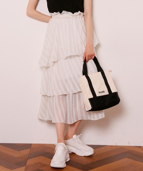Seemi. byNICECLAUP（ シーミーバイナイスクラップ）の「ティアードスカート（スカート・レディース・オフホワイト/レッド/ドット・FREE）」の3枚目の写真
