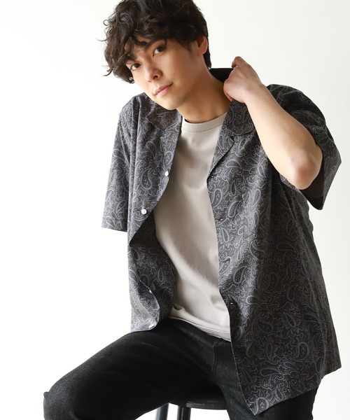 LAKOLE（ラコレ）の「コットン×レーヨンプリントシャツ / 941187（シャツ/ブラウス・メンズ・ベージュ/グレー/アイボリー/ブルー/ブラック/チャコール・MEDIUM/LARGE）」の4枚目の写真