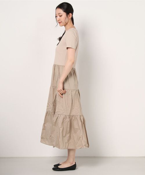 NANO universe（ナノユニバース）の「リブ×ティアードドッキングワンピース（ワンピース・レディース・ベージュ/ブラウン・FREE）」の4枚目の写真