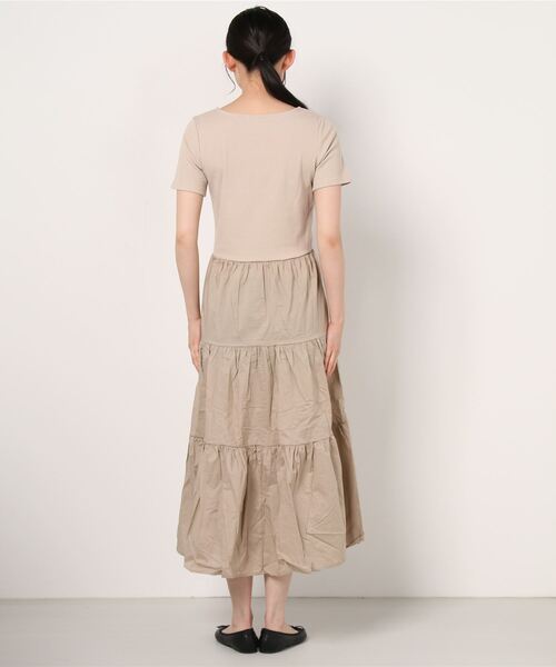 NANO universe（ナノユニバース）の「リブ×ティアードドッキングワンピース（ワンピース・レディース・ベージュ/ブラウン・FREE）」の3枚目の写真