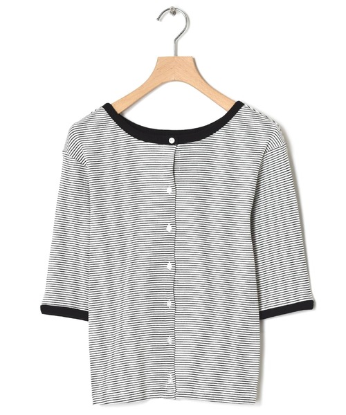 w closet(ダブルクローゼット)の「テレコボーダークルー5分袖カーディガン(カーディガン/ボレロ・レディース・ホワイト×ブラック/ピンク系その他/サックスブルー/ブラウン/ライトパープル・FREE)」の14枚目の写真