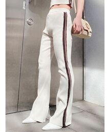 【SETUP着用可】サイドラインフレアニットパンツ