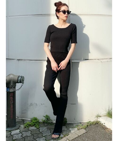 GYDA（ジェイダ）の「【SETUP着用可】サイドラインフレアニットパンツ（その他パンツ・レディース・ピンク/アイボリー/ブラック・FREE）」の9枚目の写真