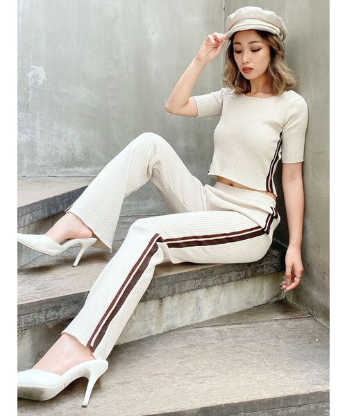 GYDA（ジェイダ）の「【SETUP着用可】サイドラインフレアニットパンツ（その他パンツ・レディース・ピンク/アイボリー/ブラック・FREE）」の6枚目の写真