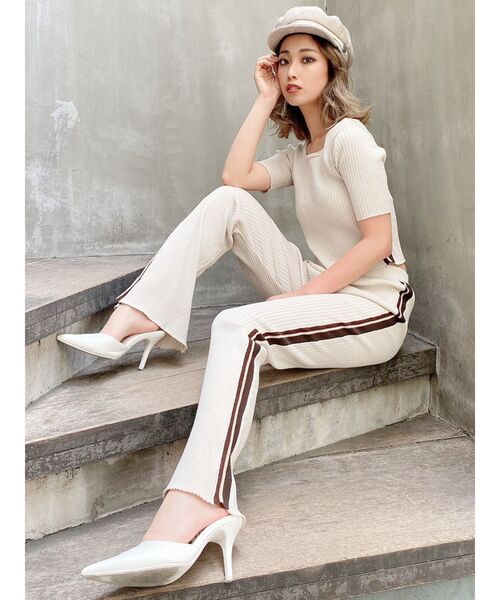 GYDA（ジェイダ）の「【SETUP着用可】サイドラインフレアニットパンツ（その他パンツ・レディース・ピンク/アイボリー/ブラック・FREE）」の5枚目の写真