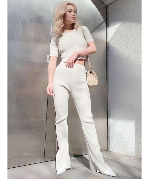 GYDA（ジェイダ）の「【SETUP着用可】サイドラインフレアニットパンツ（その他パンツ・レディース・ピンク/アイボリー/ブラック・FREE）」の12枚目の写真