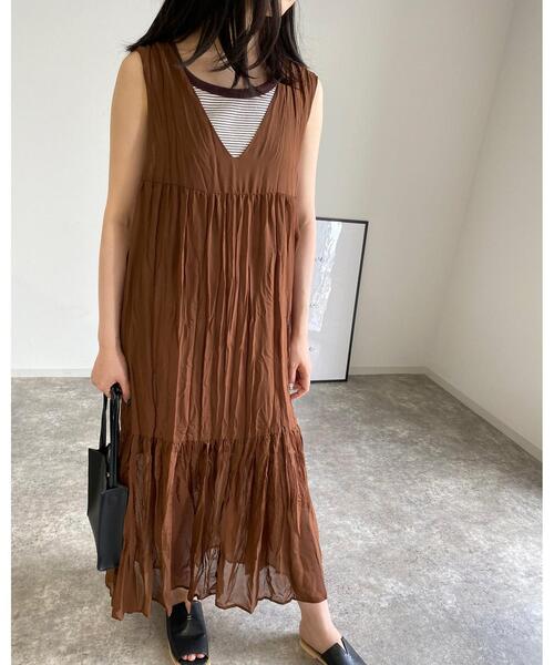 MLI'A（エムリア）の「ワッシャーシフォンノースリ／ワンピース（ワンピース・レディース・ブラック/ブラウン/オフホワイト/カーキ・M）」の12枚目の写真