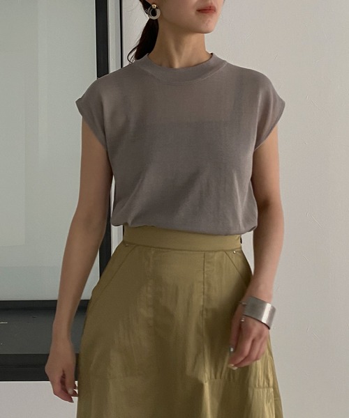 &g'aime（アンジェム）の「【&g’aime】フレンチスリーブシアーニット（ニット/セーター・レディース・ブラック/ベージュ/パープル/グレー・FREE）」の6枚目の写真