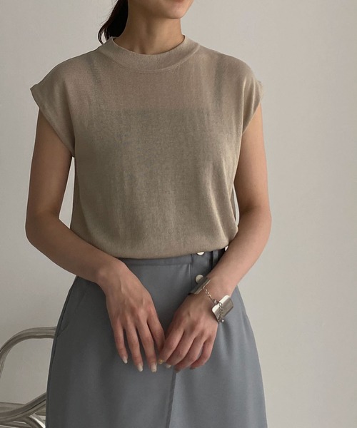 &g'aime（アンジェム）の「【&g’aime】フレンチスリーブシアーニット（ニット/セーター・レディース・ブラック/ベージュ/パープル/グレー・FREE）」の12枚目の写真