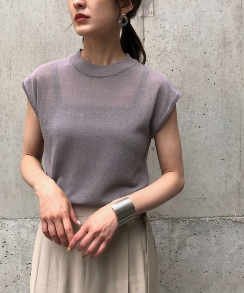 &g'aime（アンジェム）の「【&g’aime】フレンチスリーブシアーニット（ニット/セーター・レディース・ブラック/ベージュ/パープル/グレー・FREE）」の18枚目の写真