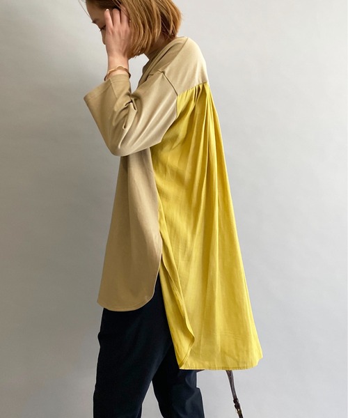 DIARIUM（ディアリウム）の「バック異素材プリーツプルオーバー（Tシャツ/カットソー・レディース・イエロー/グリーン・M）」の14枚目の写真