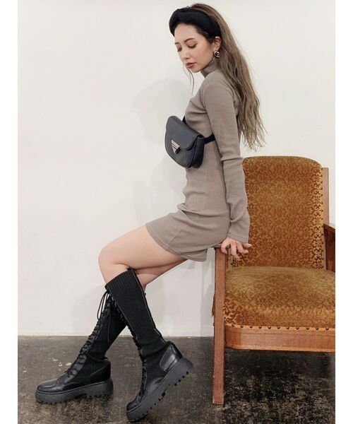 GYDA（ジェイダ）の「テレコタートルタイトワンピース（ワンピース・レディース・その他/その他2/ベージュ/ブラック・FREE）」の8枚目の写真