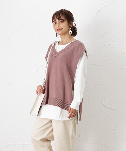NAVY（ネイビー）の「オーガニックコットン サイドループVネック ニットベスト（ニット/セーター・レディース・ベージュ/グレー/ピンク・フリー）」の9枚目の写真