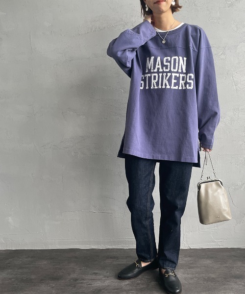 JEANS FACTORY （ジーンズファクトリー）の「[MASON/メイソン] 別注 カレッジプリント フットボールビッグTシャツ（Tシャツ/カットソー・レディース・ブルー/アイボリー・M）」の4枚目の写真