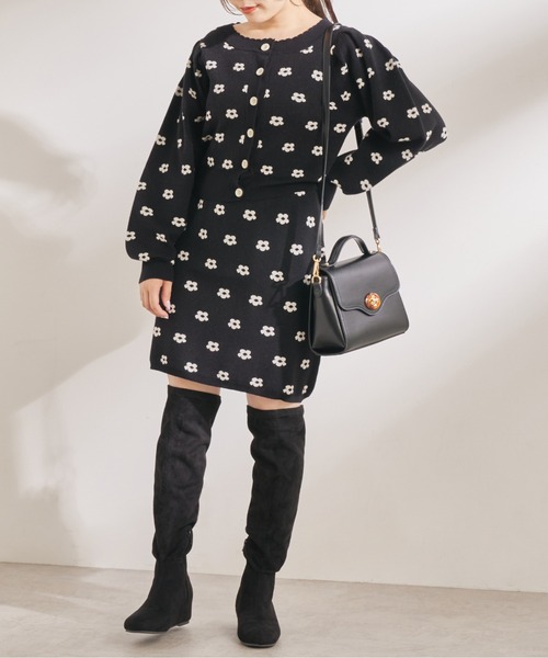 OLIVE des OLIVE（オリーブデオリーブ）の「テクなしでしゃれ感高まる。花ジャガードニットアップ（ワンピース・レディース・ブラック/ラベンダー/アイボリー/ベージュ/ピンク/スミクロ・FREE）」の21枚目の写真