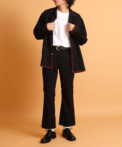 SPINNS(スピンズ)の「【FUVA / フーヴァ】サイド刺繍デザイン フレアパンツ(スラックス・メンズ・ブラック・ONESIZE)」の8枚目の写真