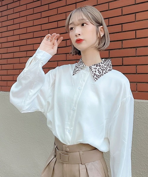 Voyage titty&Co.PETIT(ボヤージュティティアンドコープチ)の「【Voyage titty&Co.】アニマル柄カラーシャツ(シャツ/ブラウス・レディース・ホワイト・FREE)」の1枚目の写真