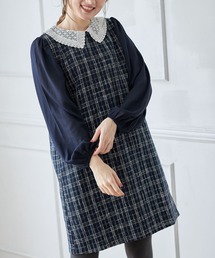 tocco closet | レース襟付きチェックツイード切り替えワンピース(ワンピース)