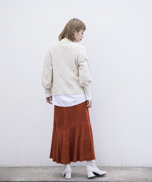 ENNEA(エンネア)の「【2021AW】メランジネップヤーン・ボリューム袖ハイネックふわふわ5Gニット(ニット/セーター・レディース・ライトグレー/ベージュ/オフホワイト・M)」の5枚目の写真