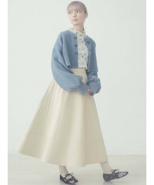 merry jenny（メリージェニー）の「flower キルトフレアスカート（スカート・レディース・ブラック/アイボリー・FREE）」の7枚目の写真