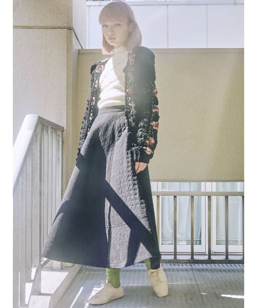 merry jenny（メリージェニー）の「flower キルトフレアスカート（スカート・レディース・ブラック/アイボリー・FREE）」の12枚目の写真