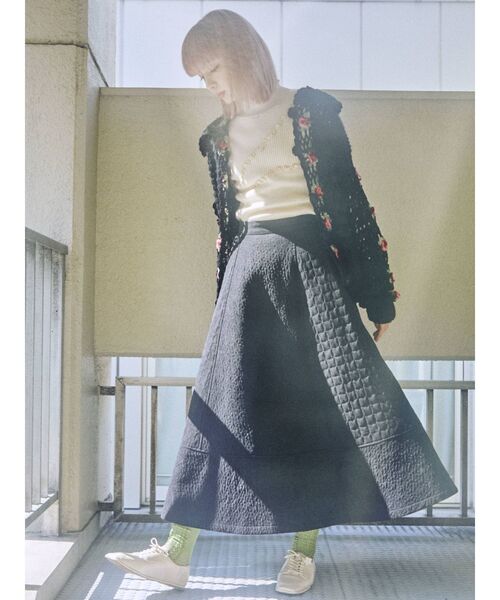 merry jenny（メリージェニー）の「flower キルトフレアスカート（スカート・レディース・ブラック/アイボリー・FREE）」の13枚目の写真