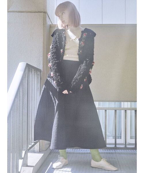 merry jenny（メリージェニー）の「flower キルトフレアスカート（スカート・レディース・ブラック/アイボリー・FREE）」の15枚目の写真
